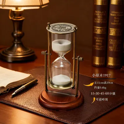 นาฬิกาทรายแก้วดีไซน์วินเทจ ฐานโลหะ 3 เสา – ของแต่งบ้านสไตล์คลาสสิก