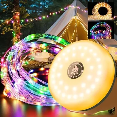 ไฟ LED ตั้งแคมป์ 2-in-1: ฐานกลม + สายไฟหลากสี