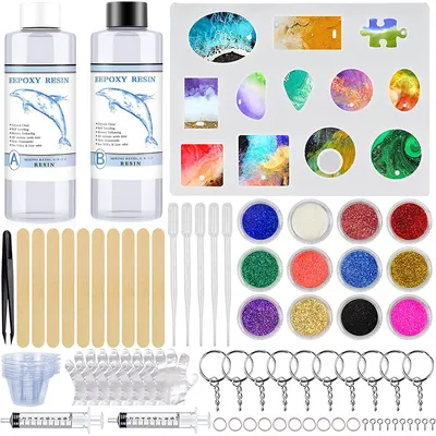 ชุดเรซินอีพ็อกซี่ใส AB + สี 5 สี + แม่พิมพ์ DIY ทำเครื่องประดับ