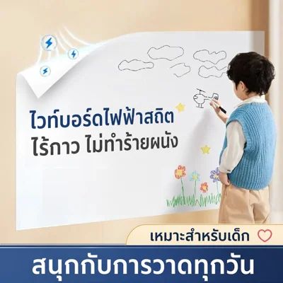 สติกเกอร์ไวท์บอร์ดติดผนัง ยึดด้วยไฟฟ้าสถิต ลอกออกได้