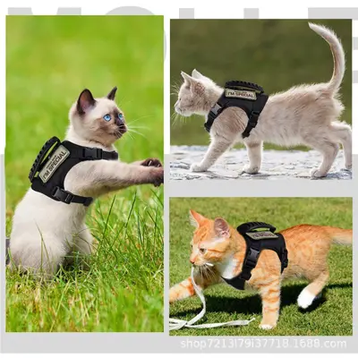 สายรัดหน้าอกแมวแบบยุทธวิธี ปรับได้ ป้องกันการแตกหัก