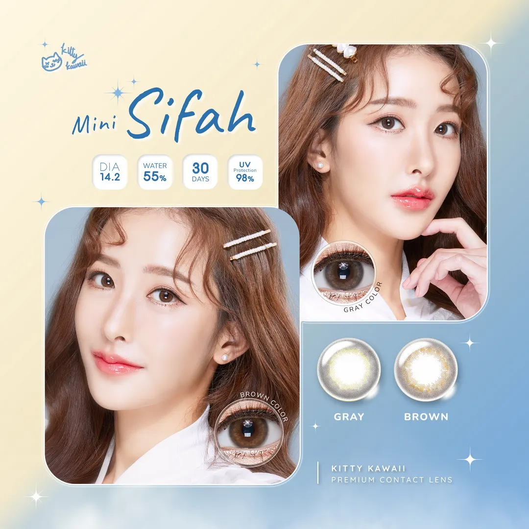 Sifah mini – Kitty Kawaii คอนแทคเลนส์บิ๊กอาย สีเทา/น้ำตาล ของแท้ มี อย.