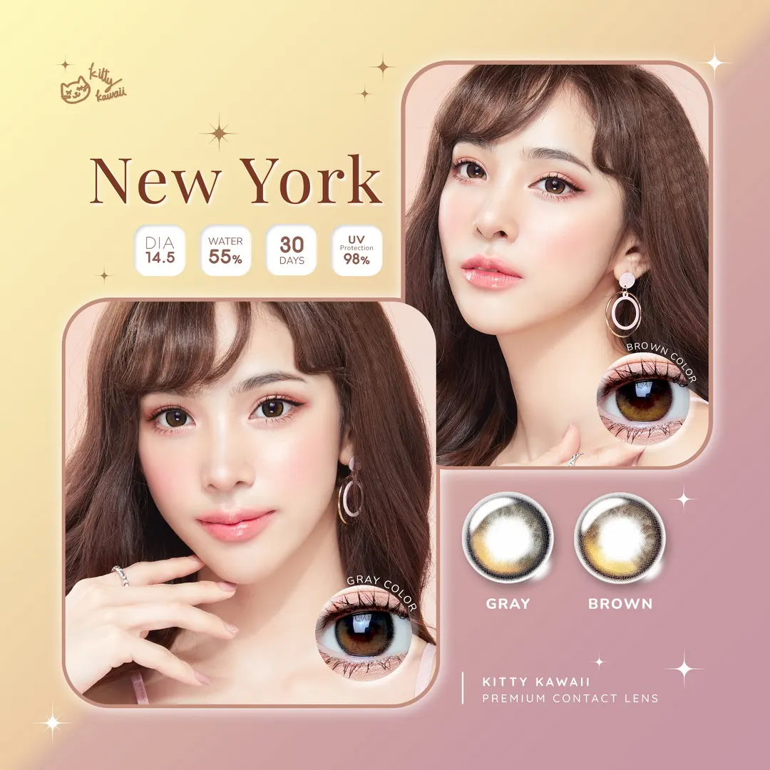 New York mini – Kitty Kawaii คอนแทคเลนส์บิ๊กอาย สีเทา/น้ำตาล ของแท้ มี อย.
