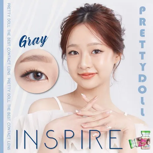 Inspire mini – Pretty Doll คอนแทคเลนส์บิ๊กอาย สีเทา/น้ำตาล ของแท้ มี อย.