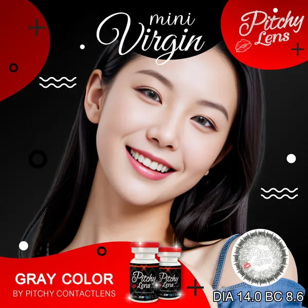 Virgin mini – Pitchy Lens คอนแทคเลนส์บิ๊กอาย สีเทา/น้ำตาล ของแท้ มี อย.