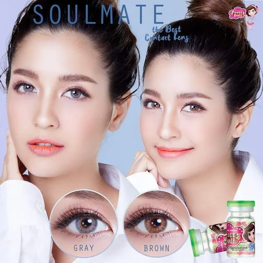 Soulmate mini – Pretty Doll คอนแทคเลนส์บิ๊กอาย สีเทา/น้ำตาล ของแท้ มี อย.