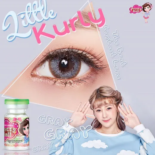 Kurly mini – Pretty Doll คอนแทคเลนส์บิ๊กอาย สีเทา/น้ำตาล ของแท้ มี อย.