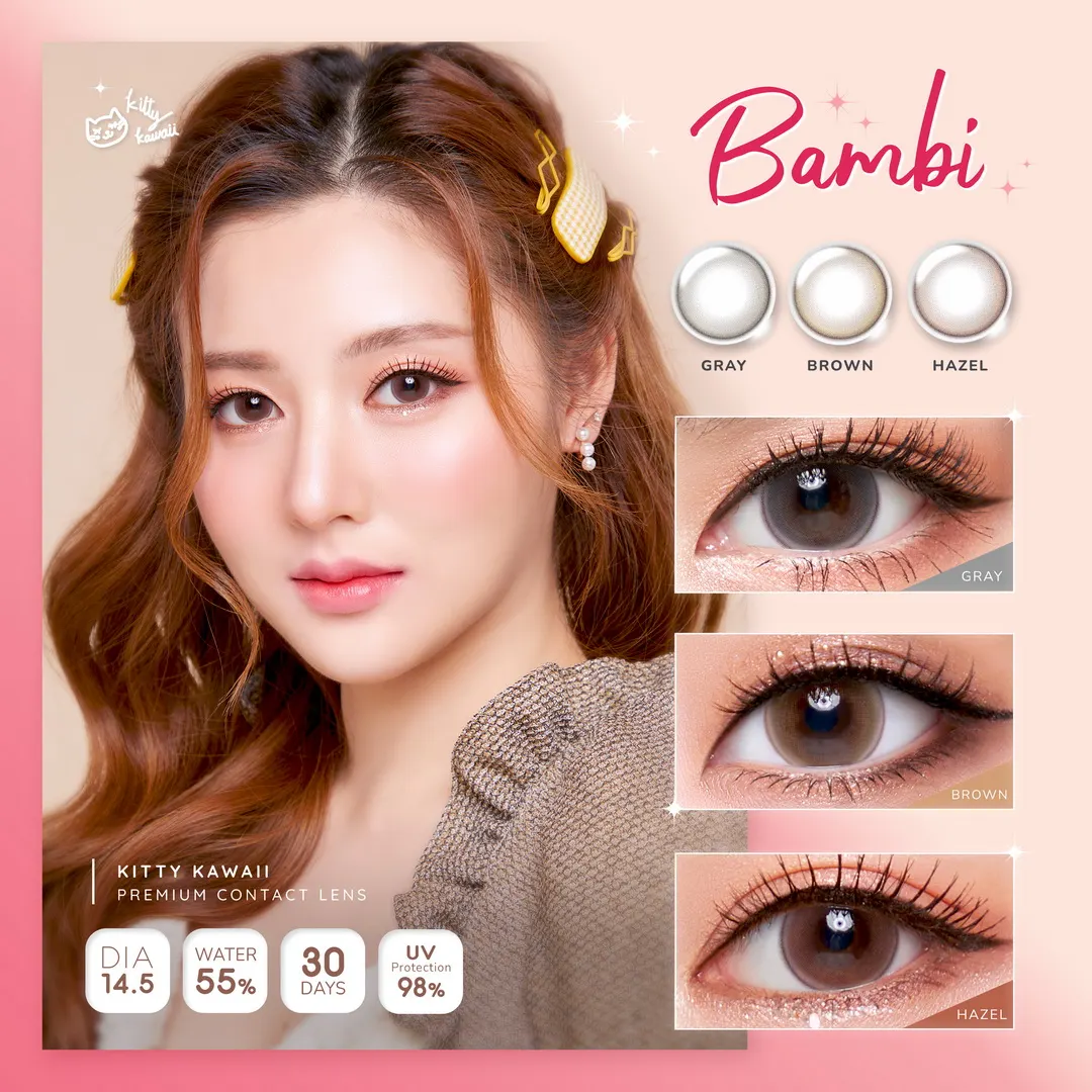 Bambi – Kitty Kawaii คอนแทคเลนส์บิ๊กอาย สีเทา/น้ำตาล ของแท้ มี อย.