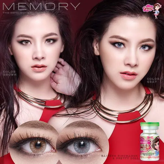 Memory mini – Pretty Doll คอนแทคเลนส์บิ๊กอาย สีเทา/น้ำตาล ของแท้ มี อย.