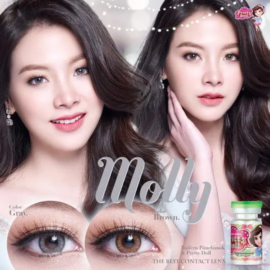 Molly mini – Pretty Doll คอนแทคเลนส์บิ๊กอาย สีเทา/น้ำตาล ของแท้ มี อย.