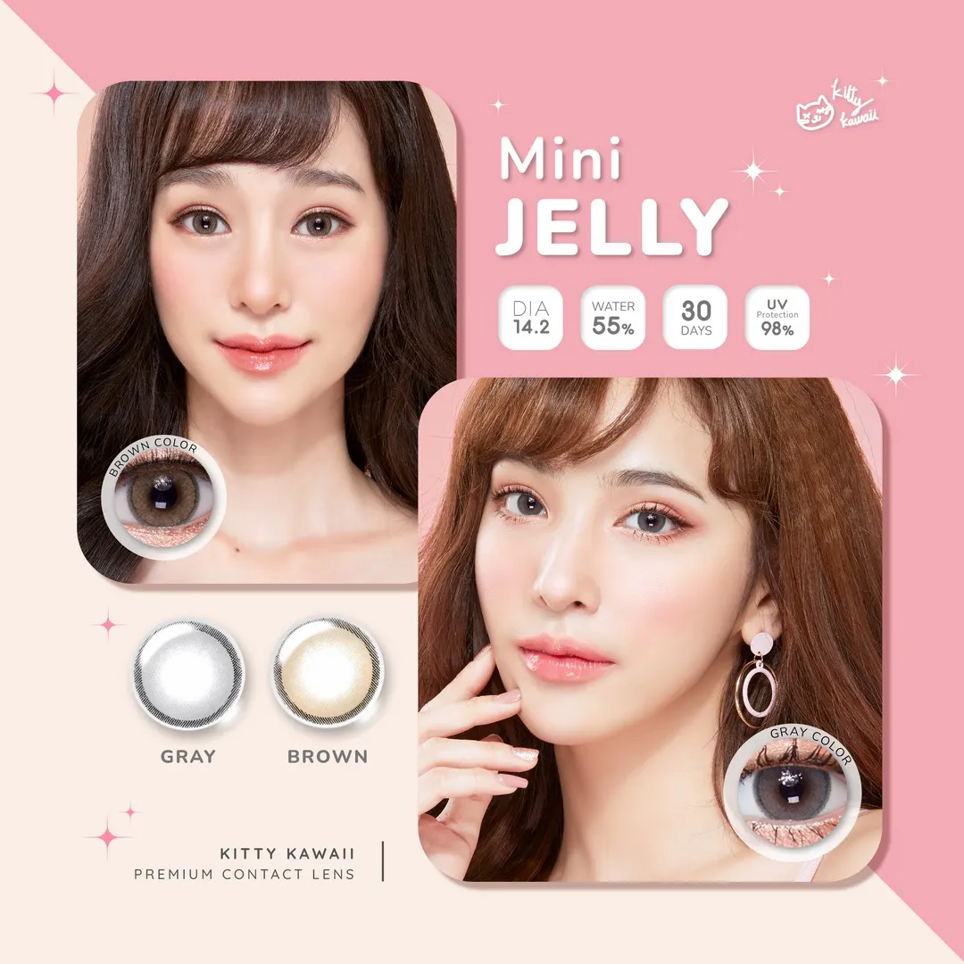 Jelly mini – Kitty Kawaii คอนแทคเลนส์บิ๊กอาย สีเทา/น้ำตาล ของแท้ มี อย.