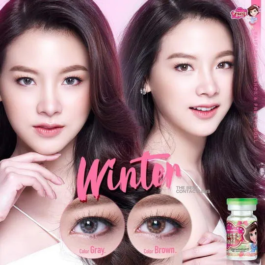 Winter mini – Pretty Doll คอนแทคเลนส์บิ๊กอาย สีเทา/น้ำตาล ของแท้ มี อย.