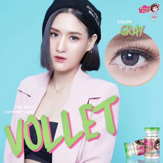 Vollet mini – Pretty Doll คอนแทคเลนส์บิ๊กอาย สีเทา/น้ำตาล ของแท้ มี อย.