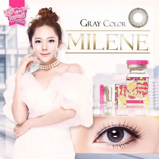 Milene mini – Kitty Kawaii คอนแทคเลนส์บิ๊กอาย สีเทา ของแท้ มี อย.