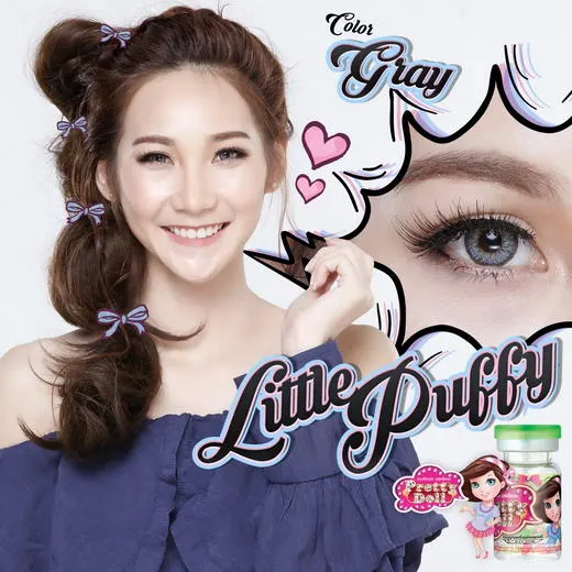 Puffy mini – Pretty Doll คอนแทคเลนส์บิ๊กอาย สีเทา/น้ำตาล ของแท้ มี อย.