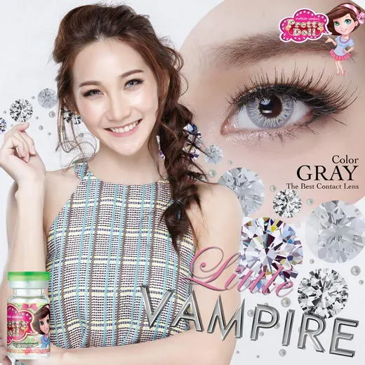 Vampire mini – Pretty Doll คอนแทคเลนส์บิ๊กอาย สีเทา/น้ำตาล ของแท้ มี อย.
