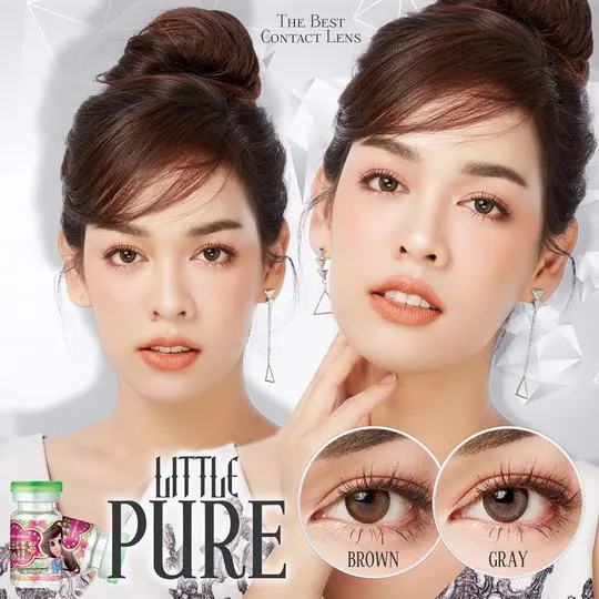 Pure mini – Pretty Doll คอนแทคเลนส์บิ๊กอาย สีเทา/น้ำตาล ของแท้ มี อย.