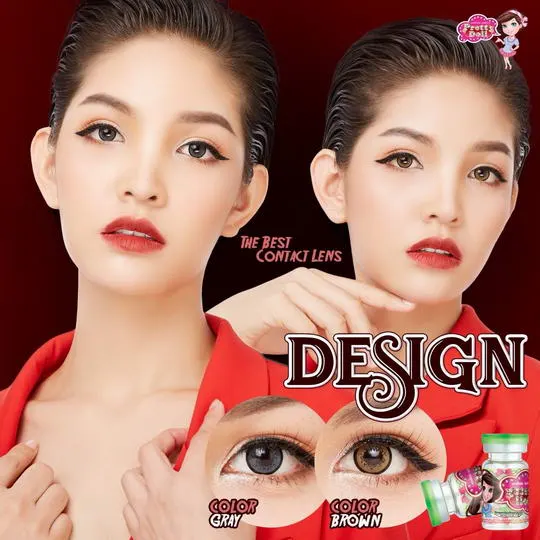 Design – Pretty Doll คอนแทคเลนส์บิ๊กอาย สีเทา/น้ำตาล ของแท้ มี อย.