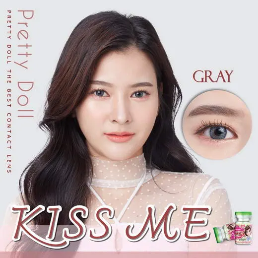 Kiss me mini – Pretty Doll คอนแทคเลนส์บิ๊กอาย สีเทา/น้ำตาล ของแท้ มี อย.