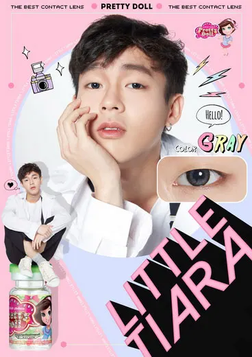 Tiara mini – Pretty Doll คอนแทคเลนส์บิ๊กอาย สีเทา/น้ำตาล ของแท้ มี อย.