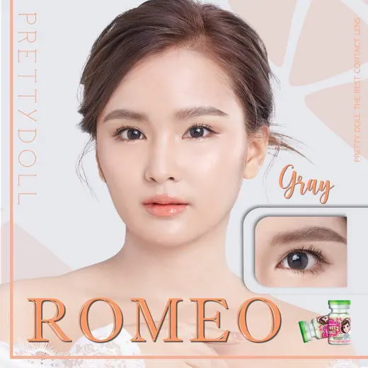 Romeo mini – Pretty Doll คอนแทคเลนส์บิ๊กอาย สีเทา/น้ำตาล ของแท้ มี อย.
