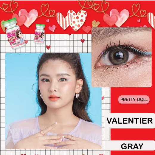 Valentier mini – Pretty Doll คอนแทคเลนส์บิ๊กอาย สีเทา/น้ำตาล ของแท้ มี อย.
