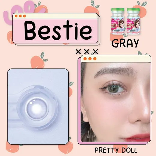 Bestie mini – Pretty Doll คอนแทคเลนส์บิ๊กอาย สีเทา/น้ำตาล ของแท้ มี อย.