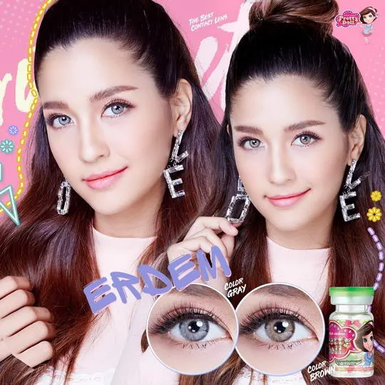 Erdem mini – Pretty Doll คอนแทคเลนส์บิ๊กอาย สีเทา/น้ำตาล ของแท้ มี อย.