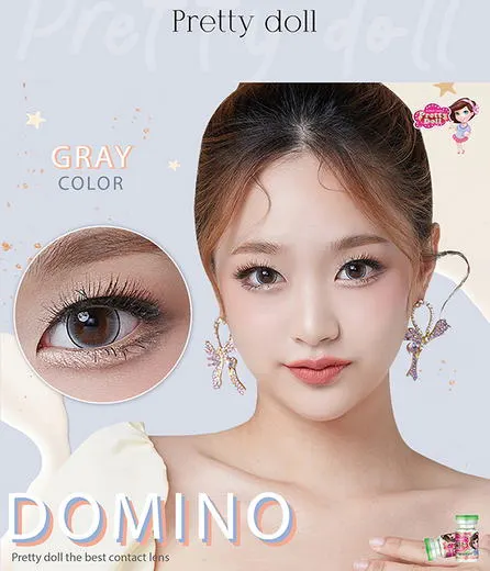 Domino – Pretty Doll คอนแทคเลนส์บิ๊กอาย สีเทา/น้ำตาล ของแท้ มี อย.