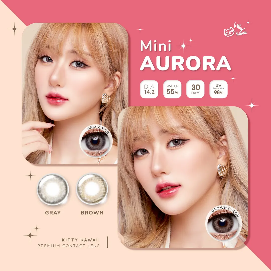 Aurora mini – Kitty Kawaii คอนแทคเลนส์บิ๊กอาย สีเทา/น้ำตาล ของแท้ มี อย.