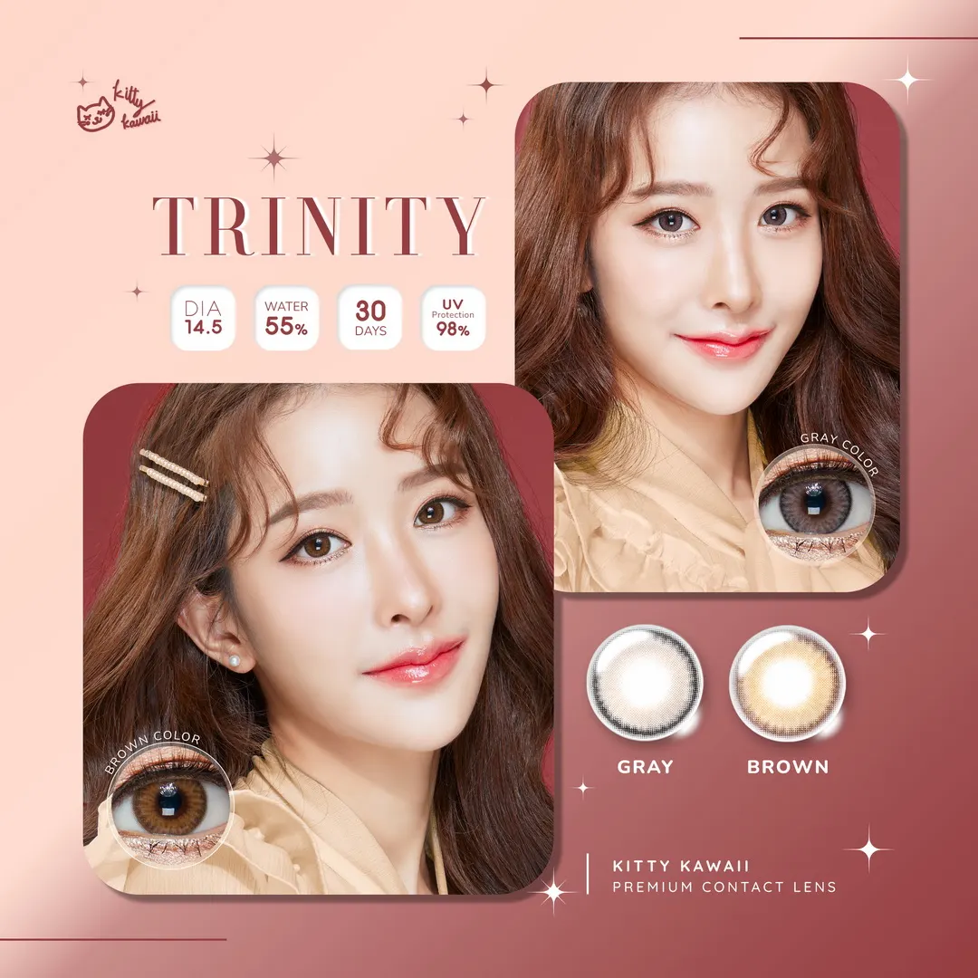Trinity mini – Kitty Kawaii คอนแทคเลนส์บิ๊กอาย สีเทา/น้ำตาล ของแท้ มี อย.