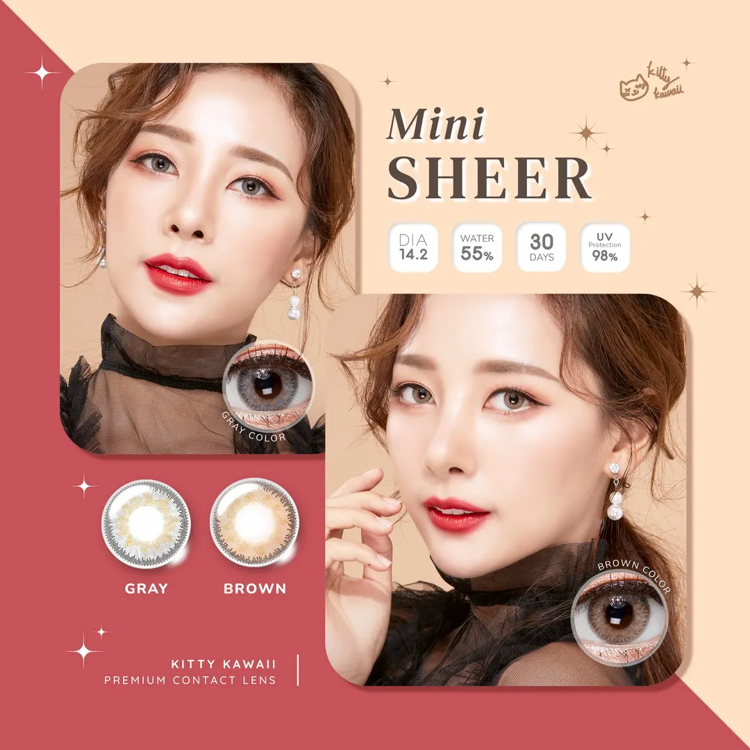 Sheer mini – Kitty Kawaii คอนแทคเลนส์บิ๊กอาย สีเทา/น้ำตาล ของแท้ มี อย.