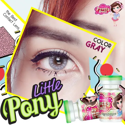 Pony mini – Pretty Doll คอนแทคเลนส์บิ๊กอาย สีเทา/น้ำตาล ของแท้ มี อย.