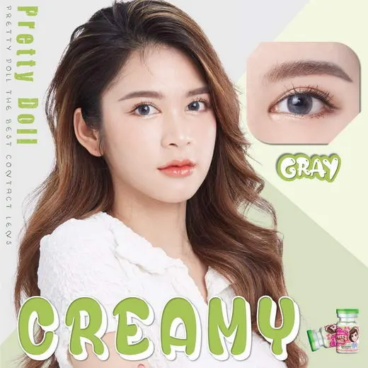 Creamy mini – Pretty Doll คอนแทคเลนส์บิ๊กอาย สีเทา ของแท้ มี อย.