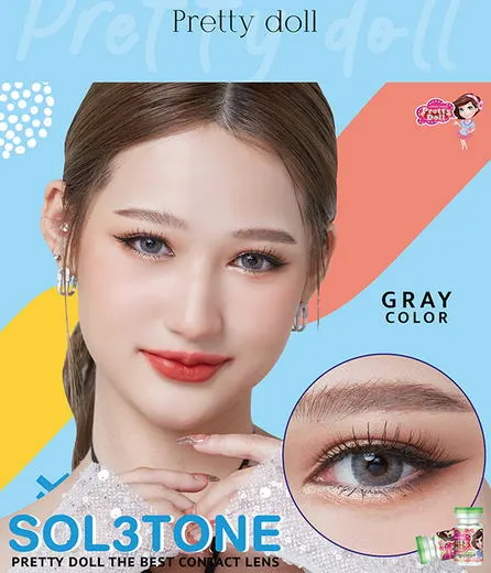 Sol 3 Tone – Pretty Doll คอนแทคเลนส์บิ๊กอาย สีเทา/น้ำตาล ของแท้ มี อย.
