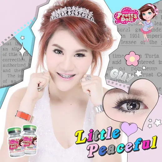 Peaceful mini – Pretty Doll คอนแทคเลนส์บิ๊กอาย สีเทา/น้ำตาล ของแท้ มี อย.