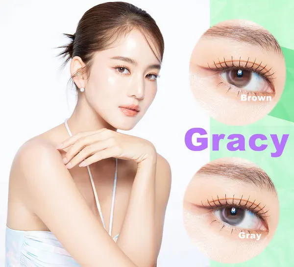 Gracy mini – Pretty Doll คอนแทคเลนส์บิ๊กอาย สีเทา/น้ำตาล ของแท้ มี อย.