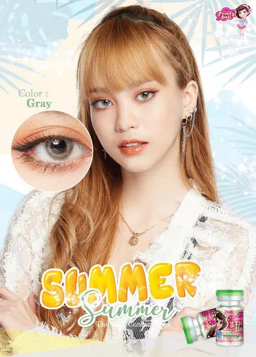 Summer mini – Pretty Doll คอนแทคเลนส์บิ๊กอาย สีเทา/น้ำตาล ของแท้ มี อย.