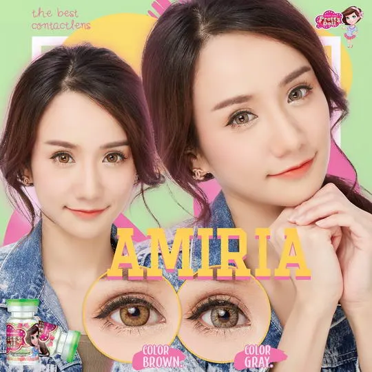 Amiria mini – Pretty Doll คอนแทคเลนส์บิ๊กอาย สีเทา/น้ำตาล ของแท้ มี อย.
