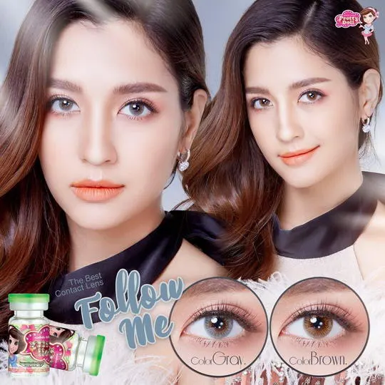 Follow Me mini – Pretty Doll คอนแทคเลนส์บิ๊กอาย สีเทา/น้ำตาล ของแท้ มี อย.