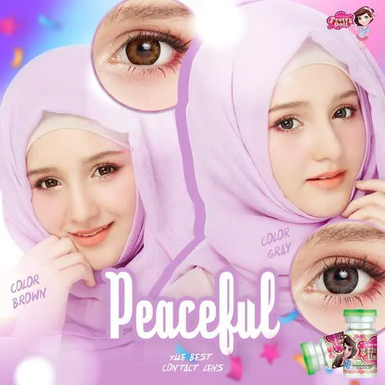 Peaceful – Pretty Doll คอนแทคเลนส์บิ๊กอาย สีเทา/น้ำตาล ของแท้ มี อย.