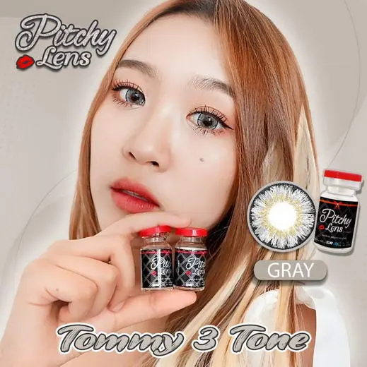 Tommy 3 tone – Pitchy Lens คอนแทคเลนส์บิ๊กอาย สีเทา/น้ำตาล ของแท้ มี อย.