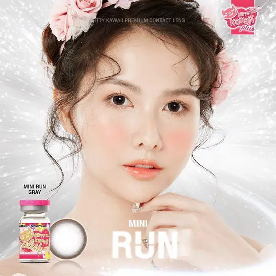 Run mini – Kitty Kawaii คอนแทคเลนส์บิ๊กอาย สีเทา/น้ำตาล ของแท้ มี อย.