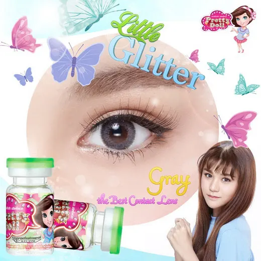 Glitter mini – Pretty Doll คอนแทคเลนส์บิ๊กอาย สีเทา/น้ำตาล ของแท้ มี อย.